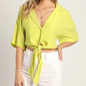 Lulus Always Real Lime Green Short Sleeve Tie-Front Top